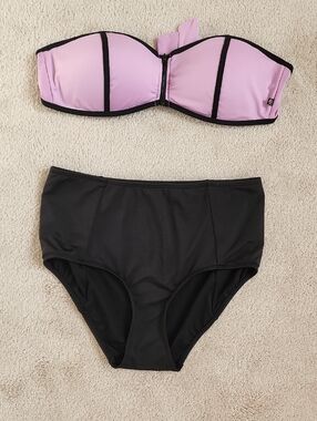 La Vie En Rose Pink and Black Bandeau Bikini Set XL